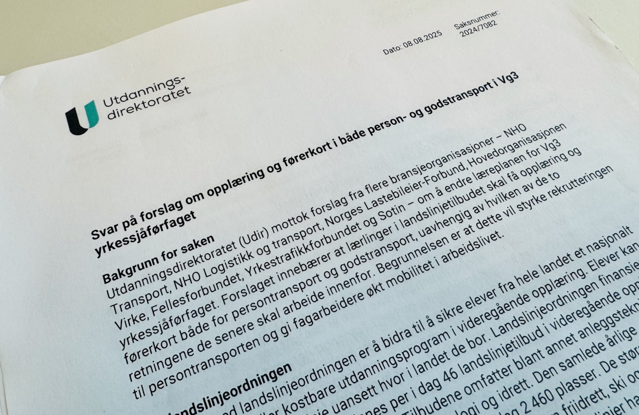 BIldet viser et utsnitt av et brev fra Udir